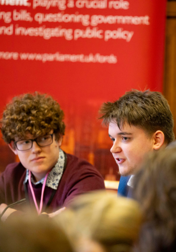 Two Gillingham Sixth Form Students at a politics event. 